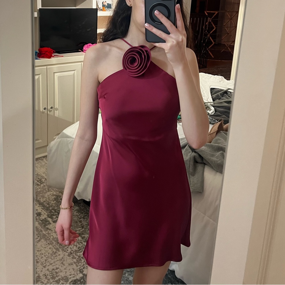 White Fox Boutique Elegant Burgundy Satin Dress